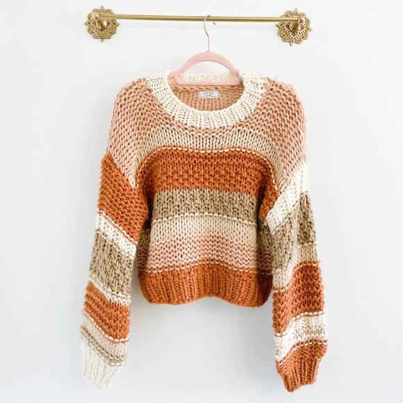 Lulus Sweaters - Lulus Sage the Label Stripety Stripe Rust Multi Chunky Knit Sweater